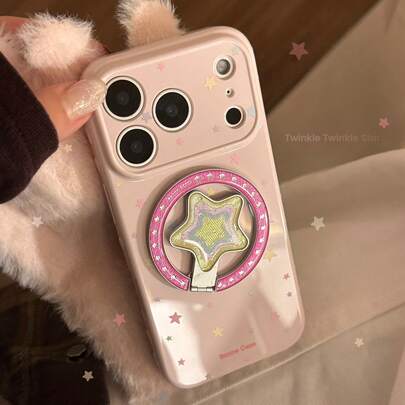 GUCADI Guava Pink Magnetic Cute Colorful Star + Berry Sugar Star Gold Star Magnetic Phone Stand Holder Compatible With Iphone 17 Pro Max, 16, 11, 13, 15, Cute, Creative, Retro, Geometric, Minimalist, Contrast Color, Niche, Ins Style