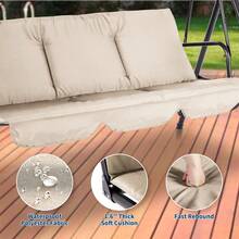 Columpio para Exterior con Toldo Ajustable │ Silla Columpio de 3 Asientos para Adultos con Cojines Gruesos │ Estructura de Acero Resistente │ Ideal para Porche, Jardín o Patio Trasero - Beis - Ver 6