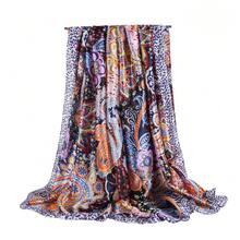 女士印花真丝围巾，复古风夏季沙滩罩衫，真丝颈巾，头巾，优雅百搭，适合晚礼服、旅行、办公、婚礼等场合。 - 彩色 - 查看 9