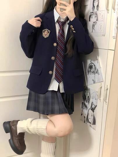 上質！JK 制服  日本のスーツジャケット単品 ブレザー セーラー服 上着 付属徽章 学生服 大学 入学式 卒業式 スーツ トップス  cosplay コスプレ制服可愛い 着痩せ コスプレ jkスーツトップス エレガント    ポケット  ボタン
