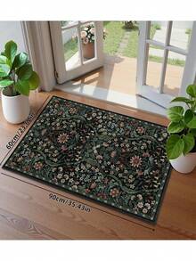 1 件装蓬松奢华花卉图案柔软波西米亚复古风地垫，防滑可机洗，天鹅绒表面，完美适用于客厅、卧室、走廊 - 优雅庭院设计，饰以巴洛克图案，室内地垫，客厅地毯 - 綠色 - 查看 3