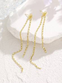 一对简约复古长款金属铜链流苏耳环，女士耳环，适合日常休闲、情人节、度假、节日佩戴，也是送给女性的礼物、珠宝首饰、闺蜜礼物以及夏季海滩装扮的理想之选。 - 金色 - 查看 5