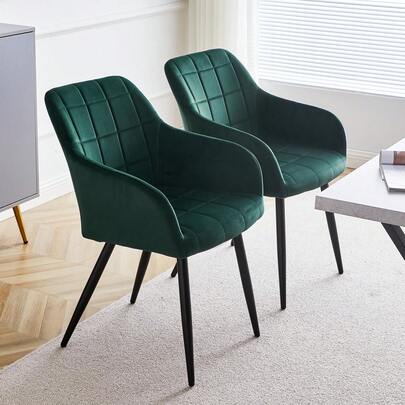 CLIPOP Sedie da pranzo, set da 2, sedia da cucina con rivestimento in velluto, sedia da soggiorno, sedia imbottita con braccioli e gambe in metallo, poltrona imbottita, sedia per sala da pranzo, soggiorno, cucina