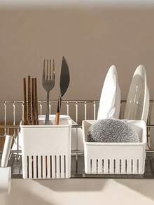 Cutlery Drainer Basket Wall-Mounted Kitchen Drain Rack For Utensils For Utensils Knives And Forks - Plastic Cutlery Holder Kitchen Drainer Organizer Space-Saving Design For Home Use Back To School Supplies Kitchen Utensils - White - View 8