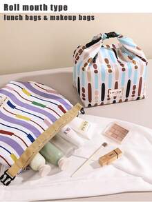 Colorful Striped Foldable Lunch Box, Insulated Lunch Bag For Office Workers And Students, Multi-Functional Storage Bag, Large Capacity And Washable, Roll-Up And Lightweight Design, Suitable For Camping, Work, School, Great Gift For Office Workers And Students - Multicolor - View 4