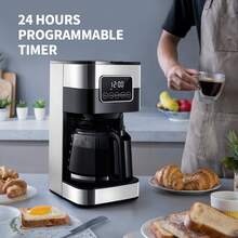 Filter Coffee Maker Touch Screen Drip Coffee Machine With Adjustable Brew Strength, 24 Hours Timer, And 1.2L Thermal Carafe For 10 Cups, Easy To Clean Filter - 銀色 - 查看 2