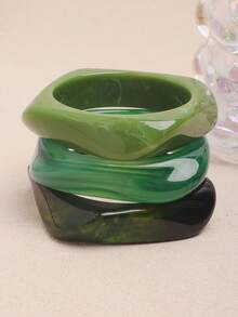 3pcs Exaggerated Asymmetrical Translucent Acrylic Bracelet For Women