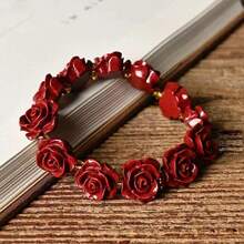 1pc Rose Beaded Stretch Bracelet, Fashionable & Elegant Jewelry Gift For Women, Birthday & Mother's Day