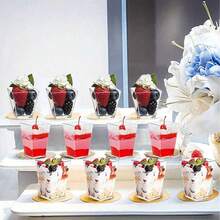 190毫升透明慕斯杯，方形塑料甜点杯，蛋糕冰淇淋布丁杯，适用于生日、派对、婚礼和装饰 - 白色 - 查看 6