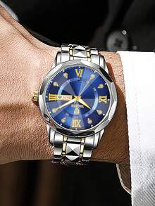 1只男士合金表带日历手表，无表盒，适合运动、商务、休闲场合佩戴，适合成功人士。 - 彩色 - 查看 3