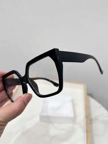 1pc Women's Casual Retro Square Large Frame Black Fashion Plain Glasses, Suitable For Daily Wear And Street Photography - Multicolor - View 6