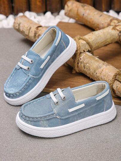 1 Pair Classic Stitching Slip-On Loafers For Teens & Kids, Breathable Non-Slip Lightweight & Comfortable, Suitable For School & Daily Wear, Light Blue Casual Slip-On Shoes