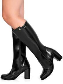 Lumiss Women's High-Top Boot With High Block Heel, Comfortable, Square Toe - 黑色 - 查看 2