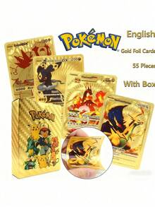 Pokemon 55PCS Pokemon Anime Figure Cards, Black /Silvery/Gold Foil Pokemon Cards,EnglishAnime Game Cards,Creative Tables Games Deck Cards Suitable For Collection Random Style Pattern - Multicolor - View 7