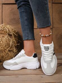 Women's Minimalist Round Toe Athletic Sneakers, White Running Shoes - White - View 2