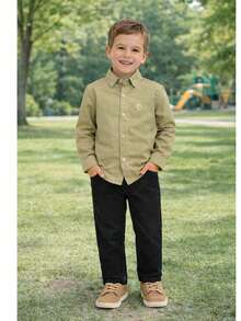 Long-Sleeved Button-Down Dress Shirt For Weddings And Smart Casual Attire. - 卡其色 - 查看 1