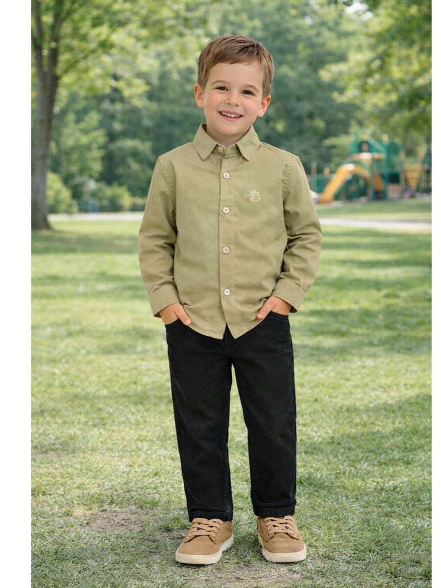 Long-Sleeved Button-Down Dress Shirt For Weddings And Smart Casual Attire. - 卡其色 - 查看 1