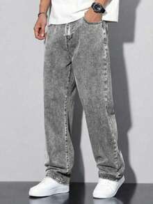 Balao Men's Jeans 100% Denim With Button Streetwear Style All Loose Pocket Zipper Button Halloween Christmas - cinza claro - 查看 9