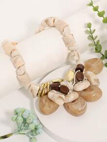 Retro Brown Rope Necklace, Contrasting Textured Stone Decor Minimalist Clavicle Chain, Lightweight Elegant Mori Style Necklace - Water Drop Pendant - View 10