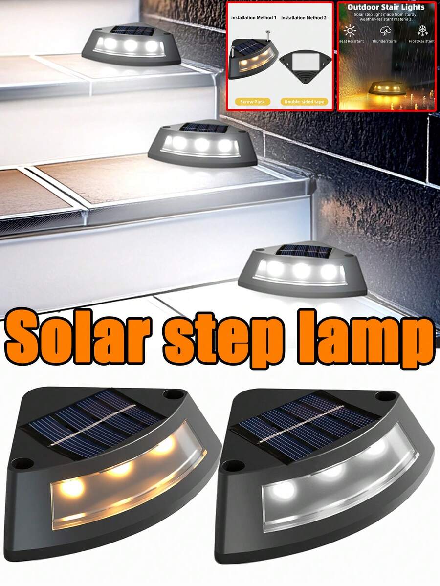 4/1pc Outdoor Waterproof Solar Powered Step Lights, Pathway Lights, Deck Lights, Automatic On/Off Landscape Lights For Yard, Driveway, Garden, And Enhance Outdoor At Night - black - View 1