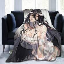 Flannel Fleece Unique Throw Blanket Albedo Overlord Anime Black Hair Yellow Eyes Girl Character Throw Better Sleep Supe - 咖啡棕 - 查看 10