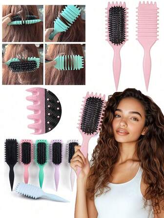 Lockdefinierande borste för lockigt hår, lockdefinierande borste, hårborsterengöringsset, 1 st definierande och formande lockar - stylingborste för lockigt hår kvinnor, 1 st mångsidig kamrengöringskam hårborttagning – utjämnande och frissresistent kam för vått eller torrt hår | Förbättrar lockdefinitionen, skonsamt glid, enkel styling