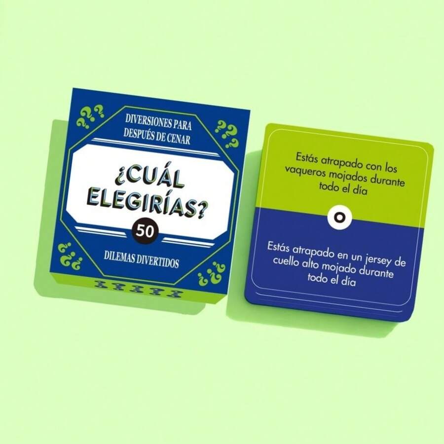 Spanish--After-Dinner Entertainment: Which One Should I Choose? Fun Dilemma Card Game, Home Mini Card Game, Entertaining After-Dinner Game Cards, Holiday Party Game - Blue - View 1