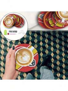 6pcs Diamond Painting Kits, Cartoon Pattern Theme DIY Diamond Art Coasters, No Cup Holder, Non-Slip Wooden Coasters, Suitable For Living Room, Office, Bar, Kitchen Or All Holiday Gifts - Multicolor - View 6