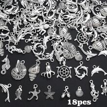 18/48pcs Bohemia Alloy Beach Charms Collection Pendant, Marine Sea Animal Life Sea Turtles, Starfish, Dolphins, Shells Nautical Charms Metal Pendant Craft Supplies For Jewelry Making Necklace Bracelet Earrings DIY Fashionable Mobile Phone Chain Crafts - Silver - View 11
