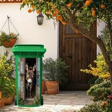 1张驴子偷看垃圾桶贴纸 - 逼真微笑的驴脸PVC防水亮面，农场动物门/垃圾桶贴纸，适用于室内/室外（冰箱、围栏） - 易撕易贴（1张） - 驴子，2D平面 - 彩色 - 查看 7