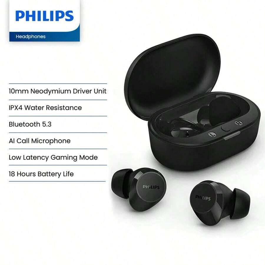 PHILIPS 无线蓝牙耳机，舒适稳固的入耳式佩戴，自动切换音频，触控操作，AI降噪，总续航时间长达18小时，并支持快速充电。 - 彩色 - 查看 1