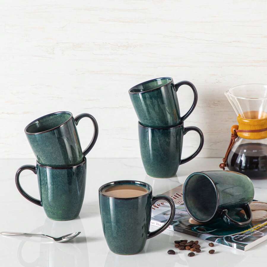vancasso 4-Piece Green Stoneware Coffee Mug Set, 480ml Glazed Coffee Cups - màu xanh lá - Xem 1