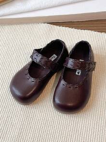 Infant Flat Shoes, Round Toe, Hook And Loop Closure, Comfortable & Versatile Square Toe Leather Shoes - Brown - View 5