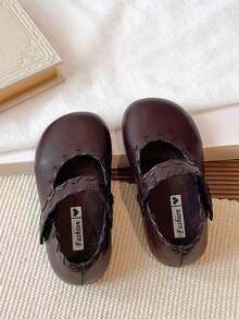 Infant Flat Shoes, Round Toe, Hook And Loop Closure, Comfortable & Versatile Square Toe Leather Shoes - Brown - View 3
