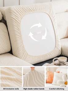 1pc Sakura Bank Shaking Flannel Elastic Anti-Cat Scratch Sofa Cover, Suitable For L-Shaped Sofa And 1/2/3/4 Seat Sofa Protection, All Season - Fine Vines - Beige - View 10