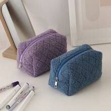 Plush Pencil Case, Minimalist Cute High-Quality Large Capacity Pencil Storage Pouch - Multicolor - View 2