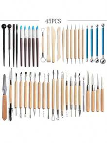 43件套陶艺工具套装，包括陶土雕塑刀、雕刻硅胶刷、细节针、腰包、7根针 - 陶泥工具 - 查看 7