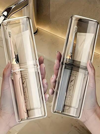 Vaso para cepillo de dientes de viaje, estuche portátil para guardar el cepillo de dientes, caja transparente para pasta de dientes, soporte para cepillo de dientes, vaso para enjuague bucal, para viajes de negocios, unisex, al aire libre, estudiantes de vuelta a la escuela, artículos esenciales de viaje, vacaciones, decoración del hogar para vacaciones de verano