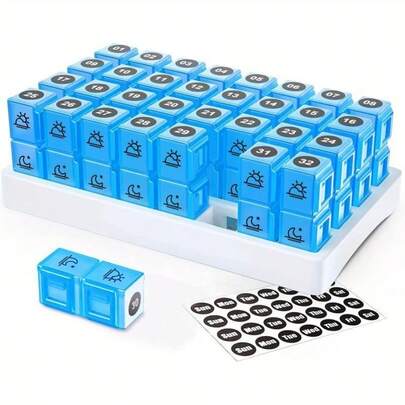 Monthly Pill Organizer Storage, 1 Set 2 Times A Day Pill Box, Pill Organizer With Stickers, AM PM Design, Holds Vitamins And Supplements, Medicine Organizer, Home Organization