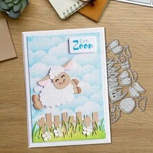 创意羔羊与栅栏金属切割模具，DIY剪贴簿相册和压花模板，贺卡制作工具，卡片纸切割工艺品，礼品卡制作模板模切。 - 銀色 - 查看 3