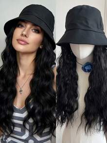 26-Inch Long Curly Synthetic Wig With Integrated Bucket Hat, Suitable For Women's Daily Wear. - Multicolor - View 13
