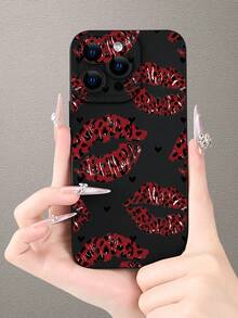 Fashionable Popular Personalized Red Leopard Print Lip & Heart Pattern Design Theme Luxury Shockproof Aesthetic Cute Phone Case,Lens Protrusion Protection , Compatible With For IPhone 17/17Pro/17Pro Max, 16,15,14, 13, 12, 11 Plus/Pro Max And Series,And Compatible With For Galaxy S/A Series, Gift For Easter Day, Christmas Halloween Decoration/Gift For Birthday, Girlfriend, Boyfriend, Friend Or Yourself. - 黑色 - 查看 3