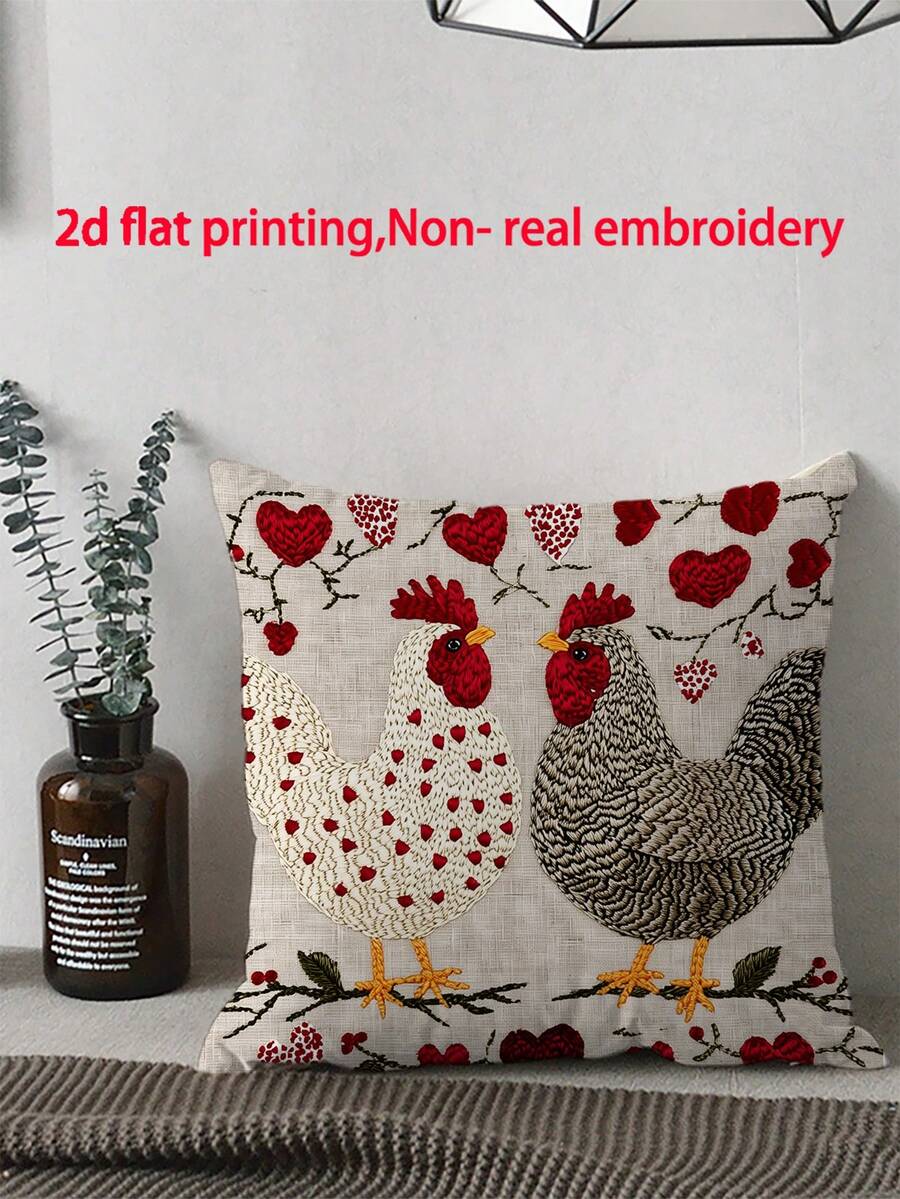 shangxia 1件装简约可爱公鸡图案抱枕套，带拉链装饰靠垫套，可机洗，适用于室内/室外装饰、客厅、卧室、派对、沙发靠垫 - 色彩鲜艳，无刺绣