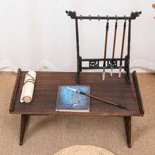 Mesita japonesa de pie para el suelo, mesa auxiliar pequeña y mesita de café, mesa alta para meditación, mesa baja con patas plegables, bandeja de madera para cama o portátil - Marrón - Ver 4