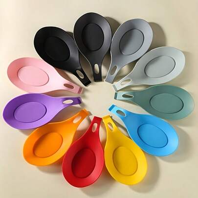 Random Color Heat-Resistant Silicone Spoon Rest, Silicone Taste Plate Spoon Pad Spoon Rest Pot Shovel Soup Shell Pad Kitchen Utensil Pad Silicone More Support Spoon And Fork Anti-Skid, Easy To Clean