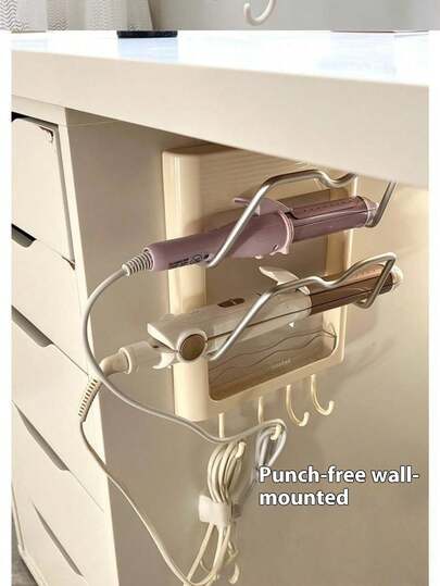 1pc Heat-Resistant Curling Iron & Straightener Organizer Rack, Easy To Install Wall-Mount Multi-Functional Bracket - Space-Saving Home Storage Organizer, Portable Bathroom Storage Holder