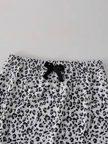 13-16岁少女豹纹爱心印花两件套，无袖豹纹爱心图案上衣和豹纹迷你裙套装 - 灰色 - 查看 6