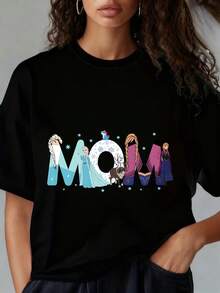 Frozen Mom T Shirt Anna Olaf SvenDisney Princesses Mother Gift Women Casual TopDisney Theme Fun Prints, Women's T-Shirts With Round Neck And Short Sleeves, Suitable For Christmas Partiessports Activitiesholiday Partiesoutingssports And Other Holiday Gifts (220g). - Black - View 1