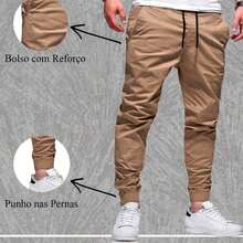 Calça Jogger Bege Masculina Com Punho Elástico - Bege - Visão 3