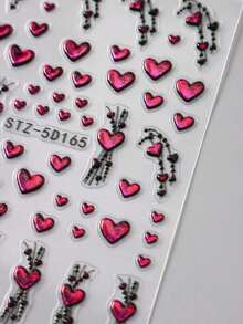 2pcs 5D Stereoscopic Heart Nail Stickers, Valentine's Day Red Heart Line Doodle Nail Art Stickers, New Year Nail Art Supplies, Wedding Nail Jewelry Decorations - 彩色 - 查看 8